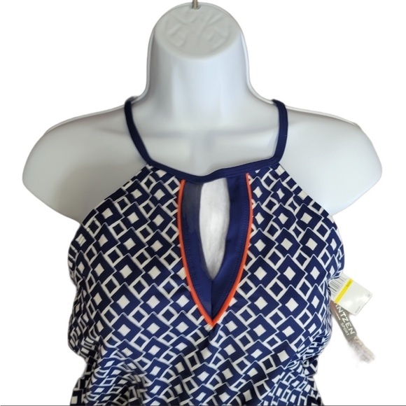NWT Jantzen Sport Tankini Navy White High Neck Sz Small - Picture 3 of 14